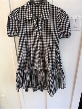 Mayoral Black and White Gingham Button-Down Dress